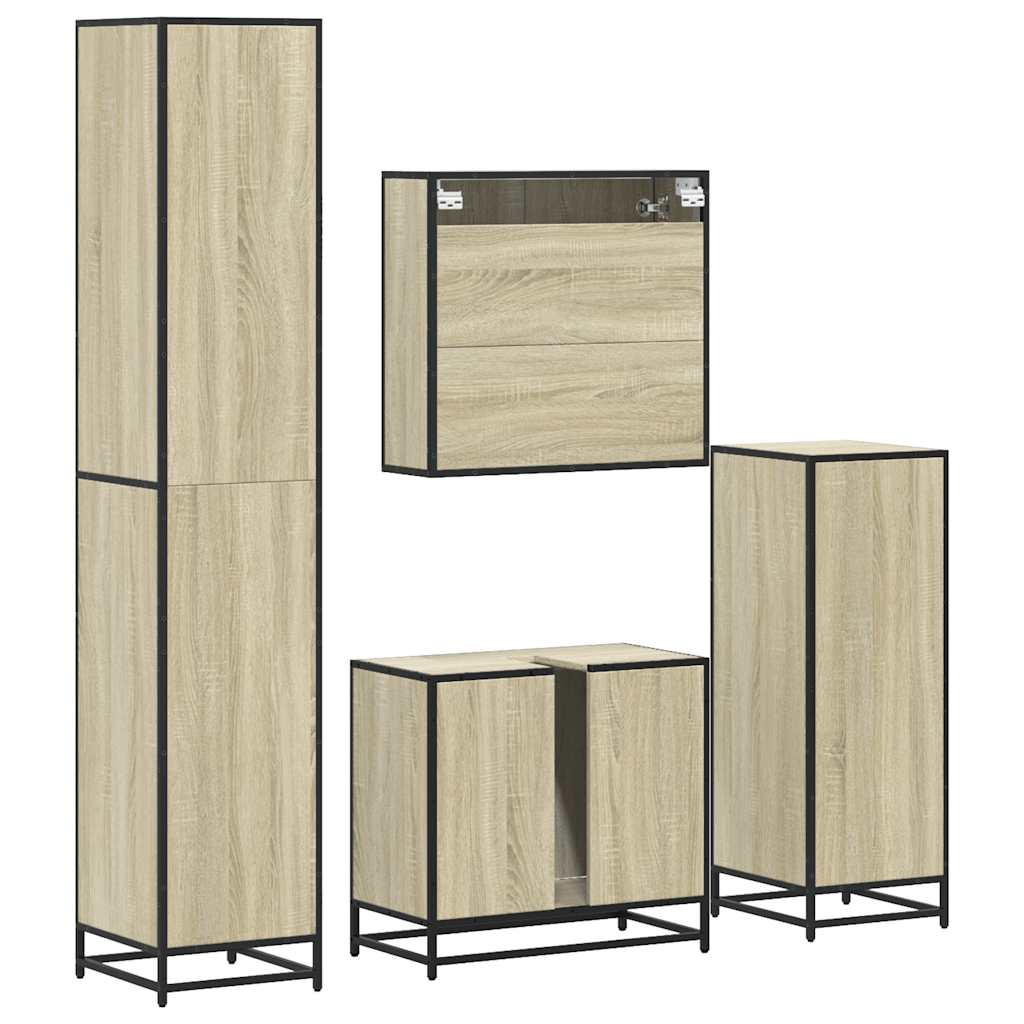 Set Mobili da Bagno 4 pz Rovere Sonoma in Legno Multistrato | homemem39
