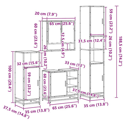 Set Mobili da Bagno 4 pz Rovere Sonoma in Legno Multistrato | homemem39