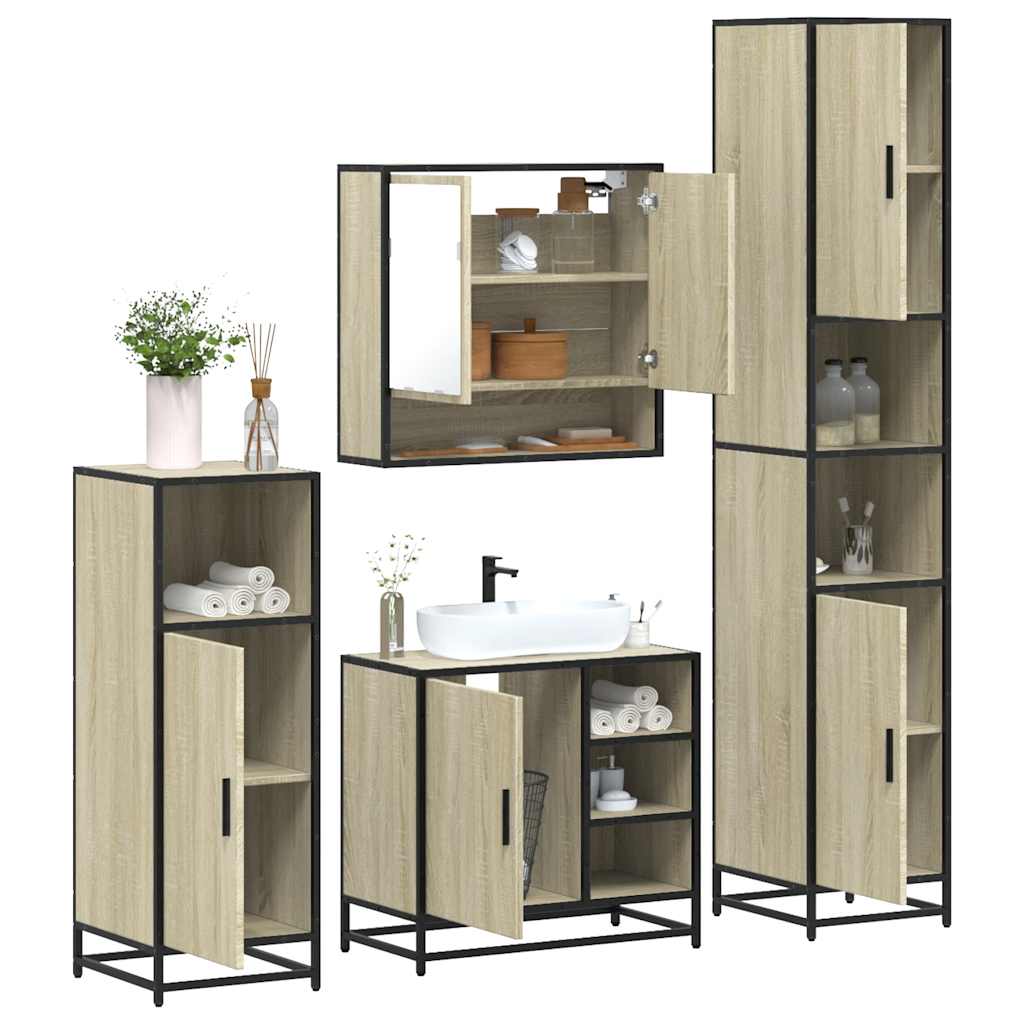 Set Mobili da Bagno 4 pz Rovere Sonoma in Legno Multistrato | homemem39