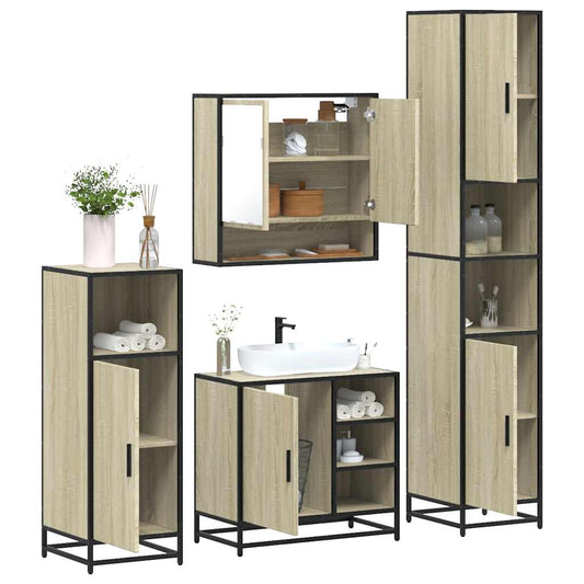 Set Mobili da Bagno 4 pz Rovere Sonoma in Legno Multistrato | homemem39