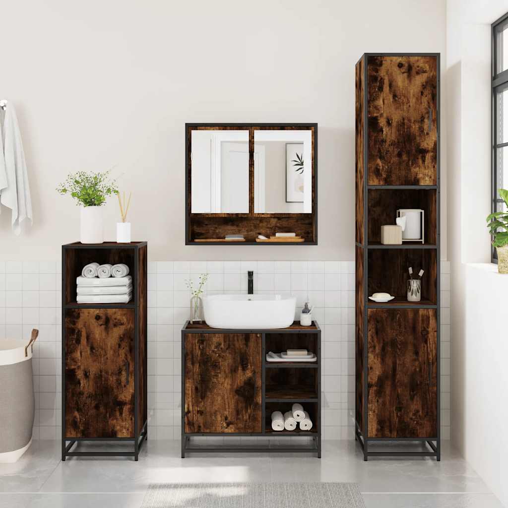 Set Mobili da Bagno 4 pz Rovere Fumo in Legno Multistrato | homemem39