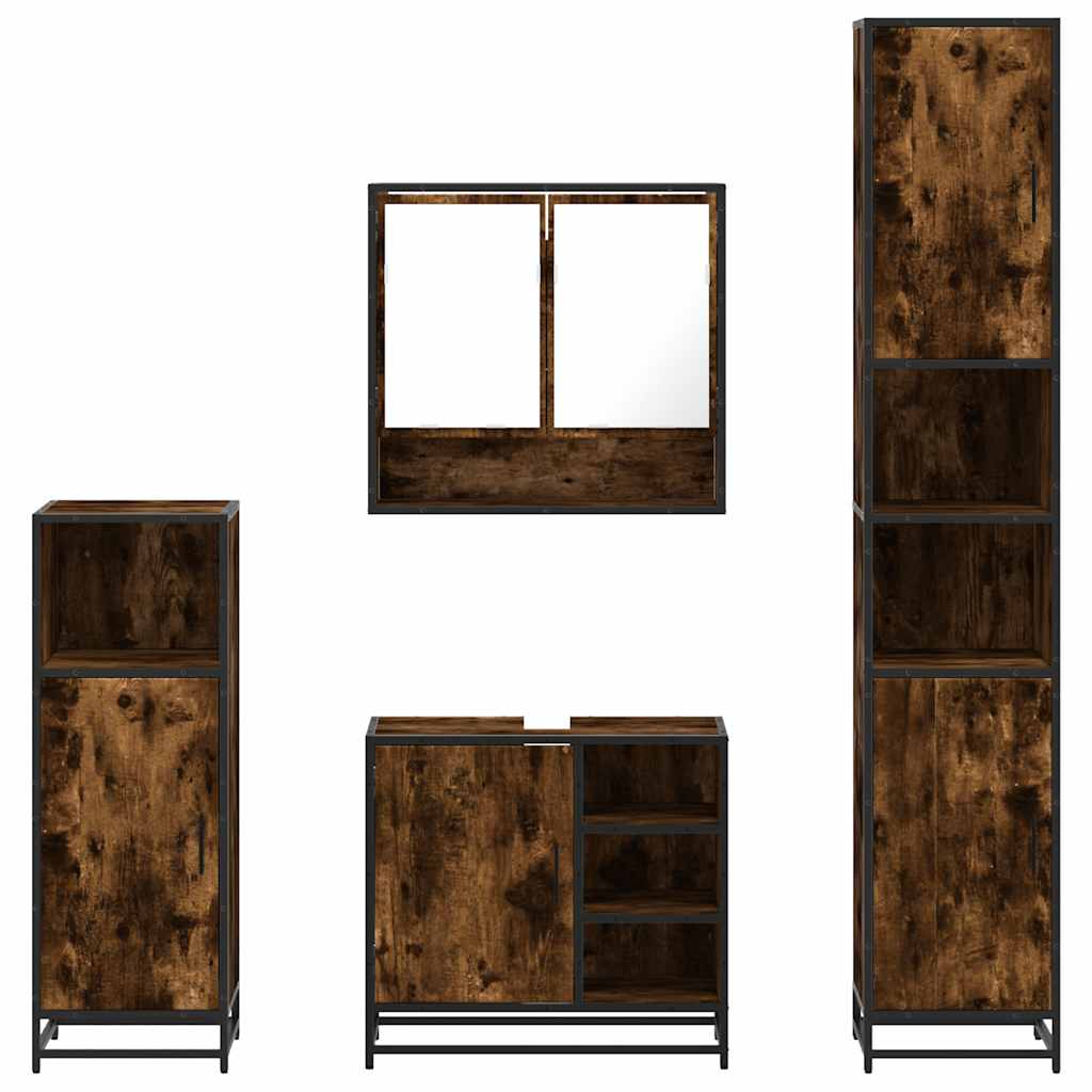 Set Mobili da Bagno 4 pz Rovere Fumo in Legno Multistrato | homemem39