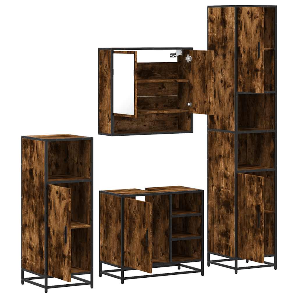 Set Mobili da Bagno 4 pz Rovere Fumo in Legno Multistrato | homemem39