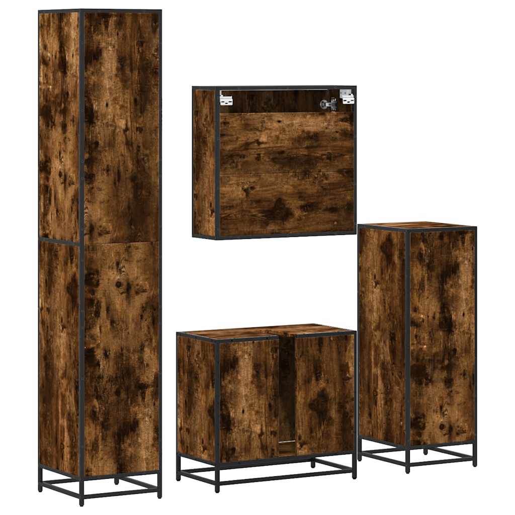 Set Mobili da Bagno 4 pz Rovere Fumo in Legno Multistrato | homemem39