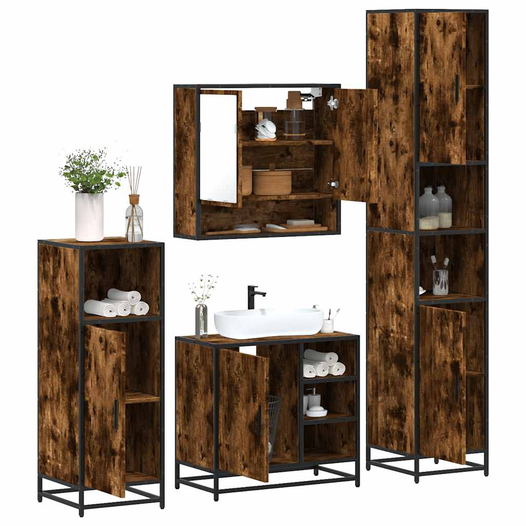 Set Mobili da Bagno 4 pz Rovere Fumo in Legno Multistrato | homemem39