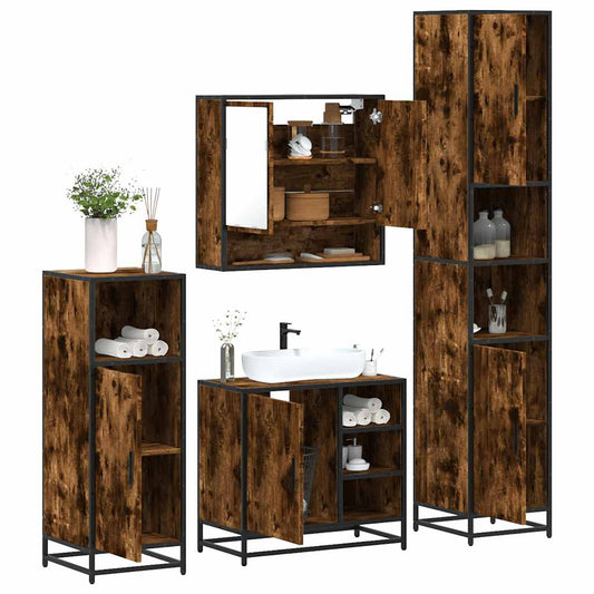 Set Mobili da Bagno 4 pz Rovere Fumo in Legno Multistrato | homemem39