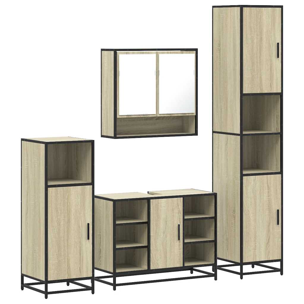 Set Mobili da Bagno 4 pz Rovere Sonoma in Legno Multistrato | homemem39