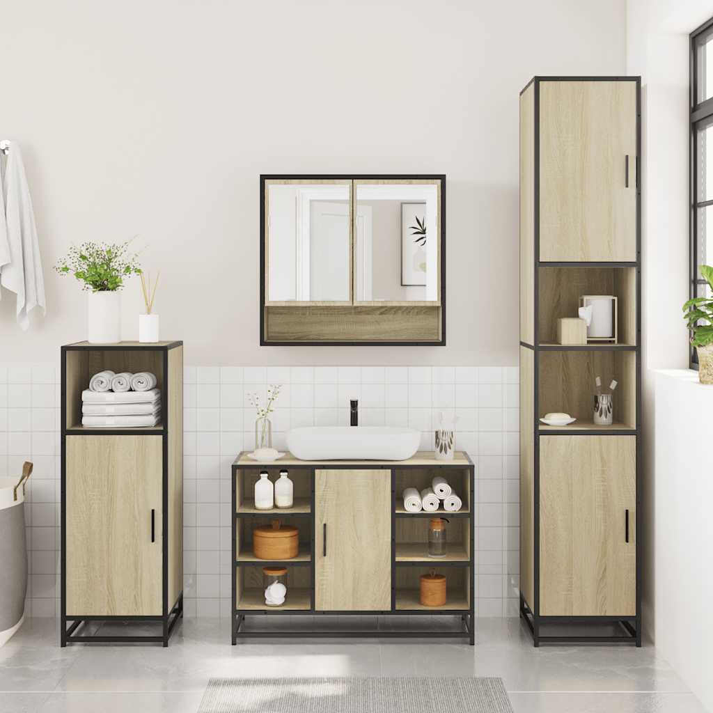 Set Mobili da Bagno 4 pz Rovere Sonoma in Legno Multistrato | homemem39
