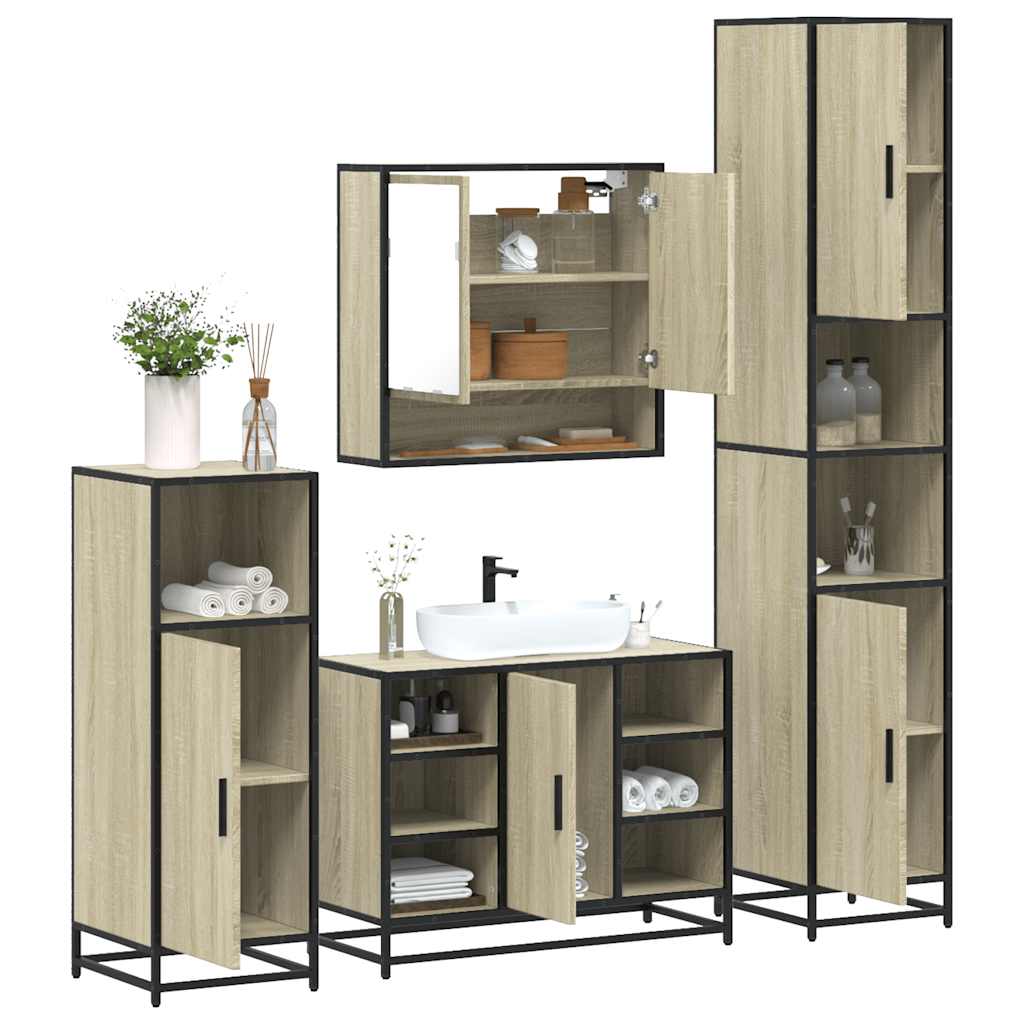 Set Mobili da Bagno 4 pz Rovere Sonoma in Legno Multistrato | homemem39