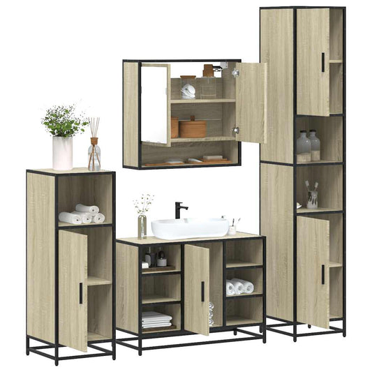Set Mobili da Bagno 4 pz Rovere Sonoma in Legno Multistrato | homemem39