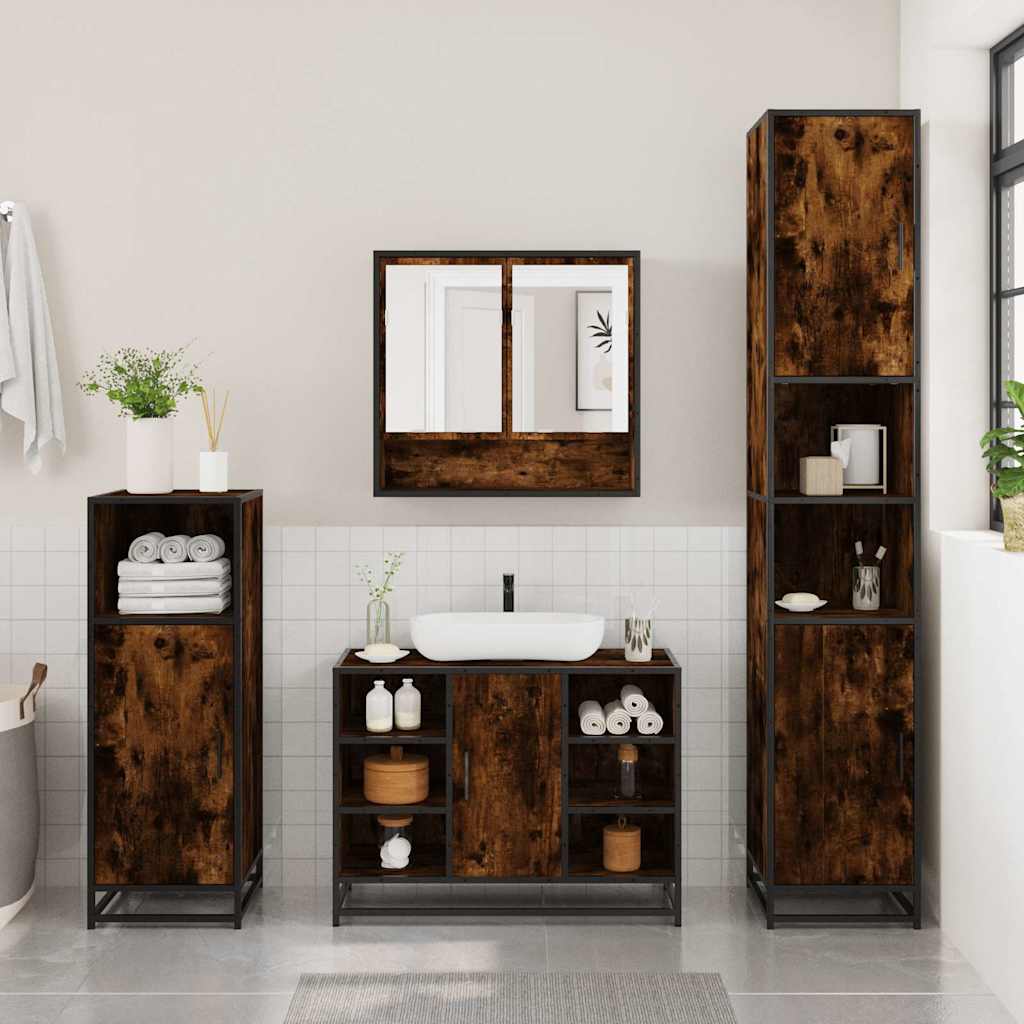 Set Mobili da Bagno 4 pz Rovere Fumo in Legno Multistrato | homemem39