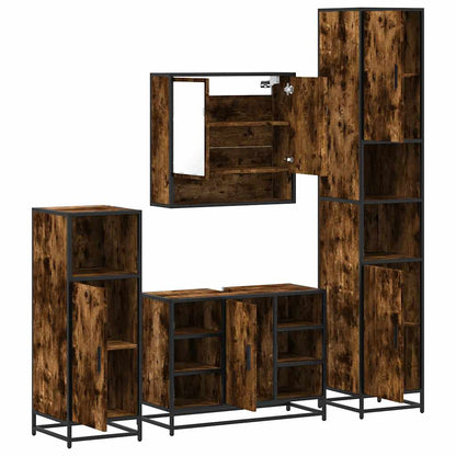 Set Mobili da Bagno 4 pz Rovere Fumo in Legno Multistrato | homemem39