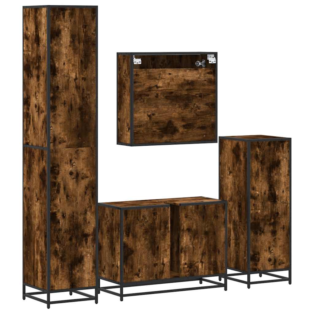 Set Mobili da Bagno 4 pz Rovere Fumo in Legno Multistrato | homemem39