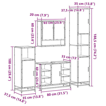Set Mobili da Bagno 4 pz Rovere Fumo in Legno Multistrato | homemem39