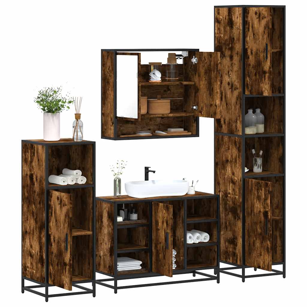 Set Mobili da Bagno 4 pz Rovere Fumo in Legno Multistrato | homemem39