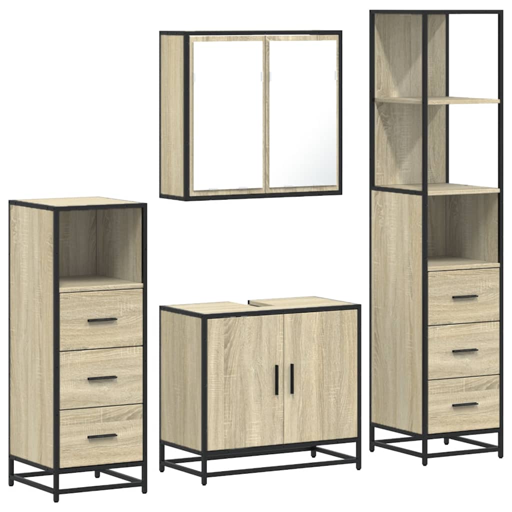 Set Mobili da Bagno 4 pz Rovere Sonoma in Legno Multistrato | homemem39