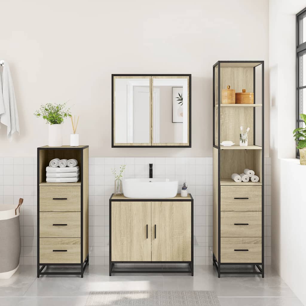 Set Mobili da Bagno 4 pz Rovere Sonoma in Legno Multistrato | homemem39