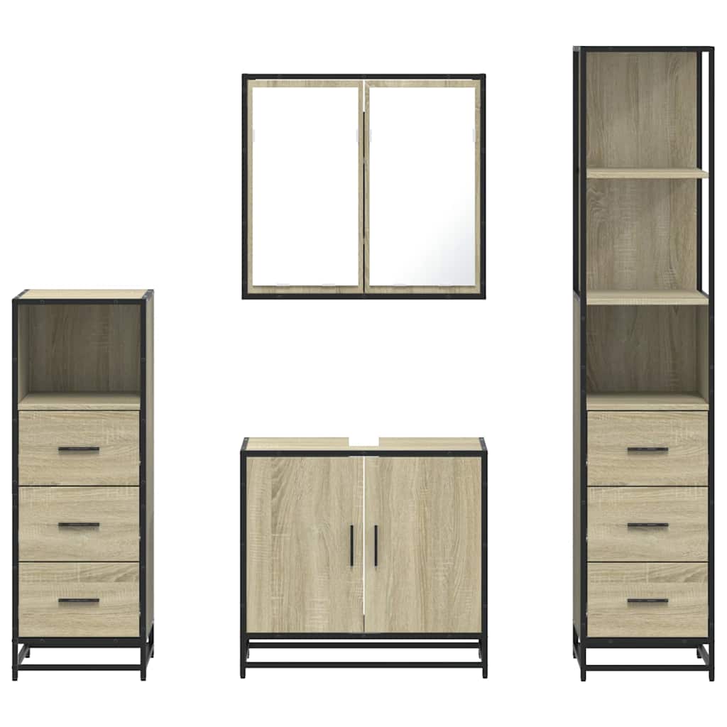 Set Mobili da Bagno 4 pz Rovere Sonoma in Legno Multistrato | homemem39