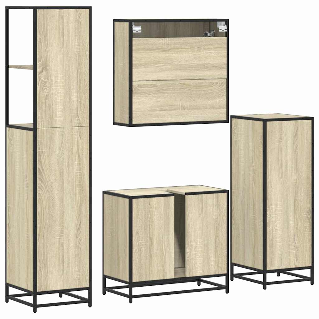 Set Mobili da Bagno 4 pz Rovere Sonoma in Legno Multistrato | homemem39