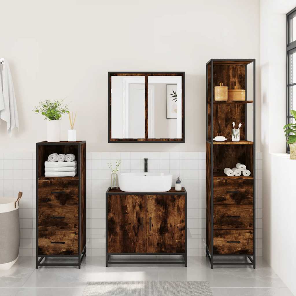 Set Mobili da Bagno 4 pz Rovere Fumo in Legno Multistrato | homemem39