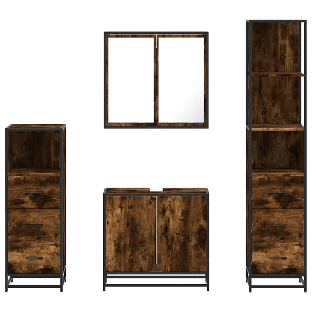 Set Mobili da Bagno 4 pz Rovere Fumo in Legno Multistrato | homemem39
