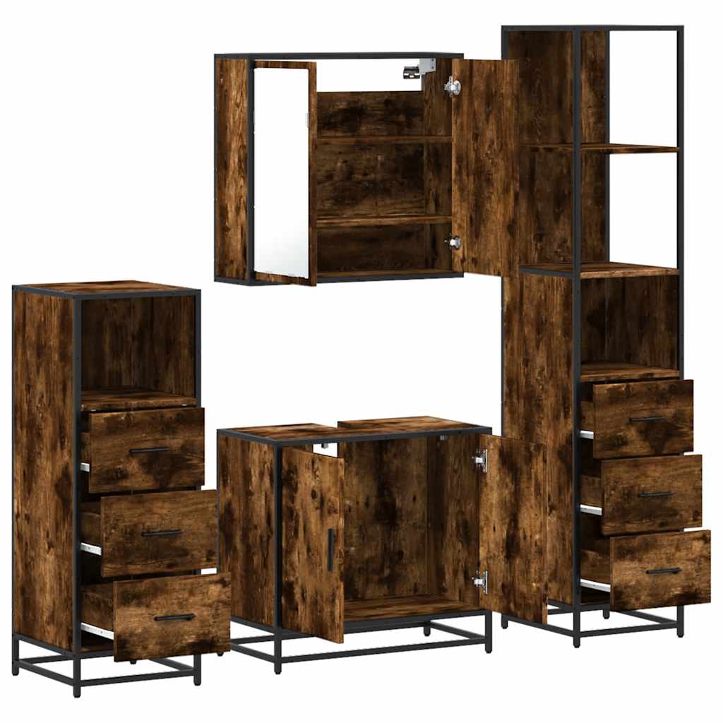 Set Mobili da Bagno 4 pz Rovere Fumo in Legno Multistrato | homemem39