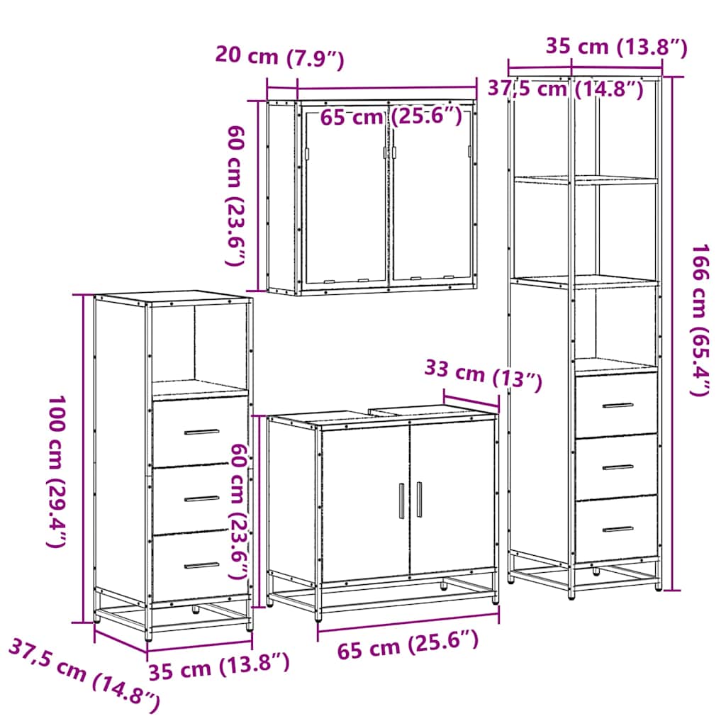 Set Mobili da Bagno 4 pz Rovere Fumo in Legno Multistrato | homemem39