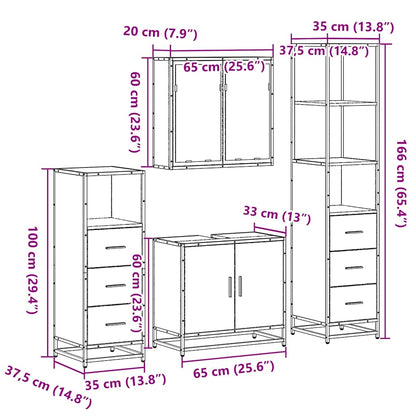 Set Mobili da Bagno 4 pz Rovere Fumo in Legno Multistrato | homemem39