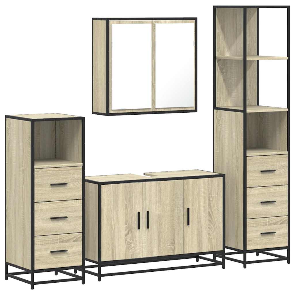 Set Mobili da Bagno 4 pz Rovere Sonoma in Legno Multistrato | homemem39