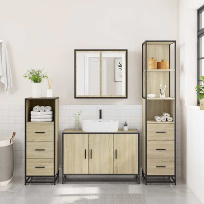 Set Mobili da Bagno 4 pz Rovere Sonoma in Legno Multistrato | homemem39