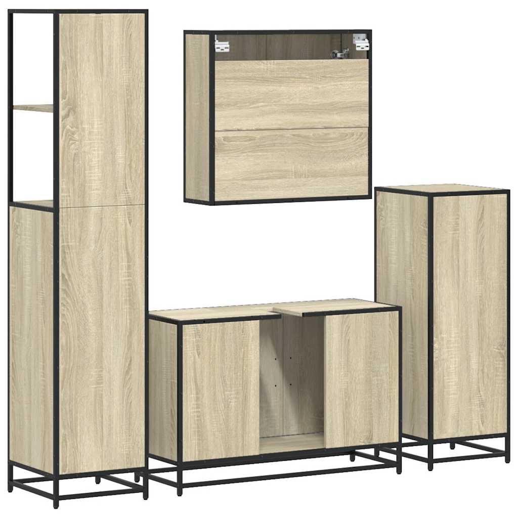 Set Mobili da Bagno 4 pz Rovere Sonoma in Legno Multistrato | homemem39