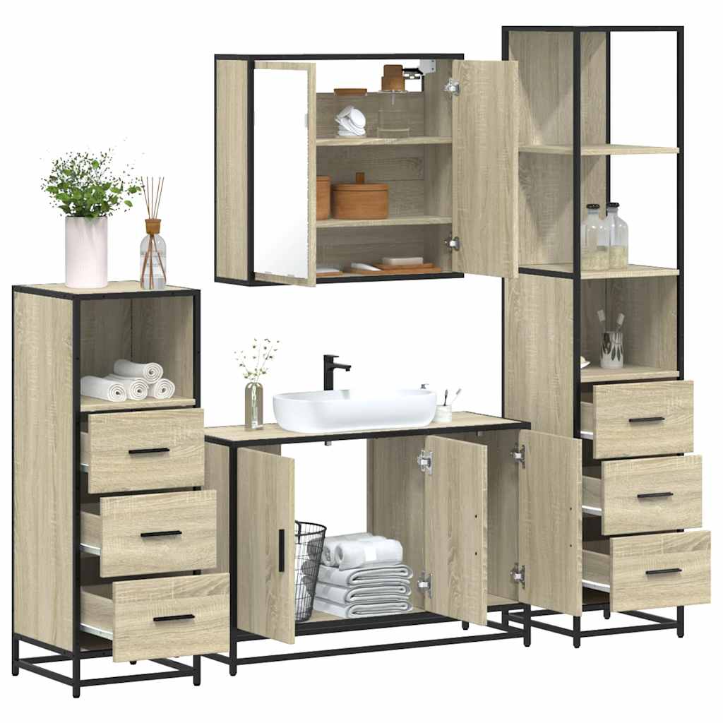 Set Mobili da Bagno 4 pz Rovere Sonoma in Legno Multistrato | homemem39