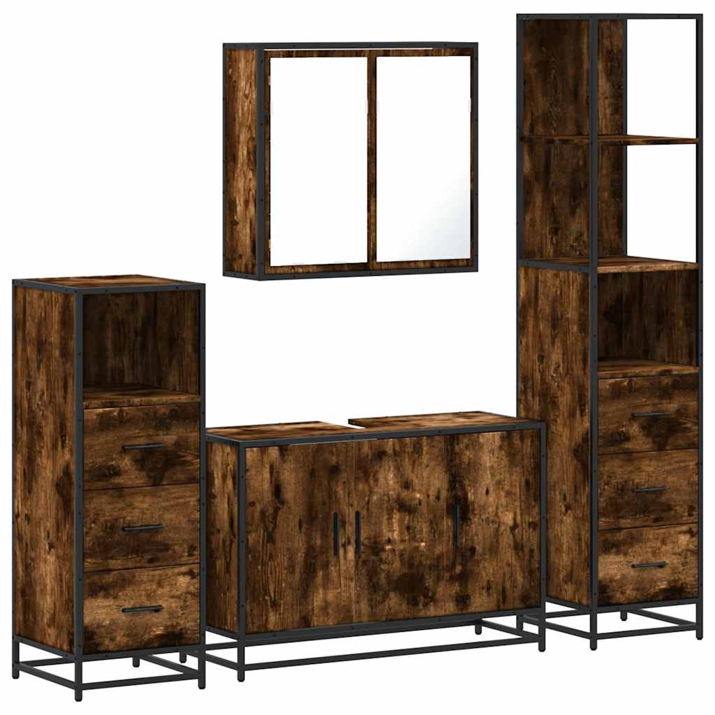 Set Mobili da Bagno 4 pz Rovere Fumo in Legno Multistrato | homemem39