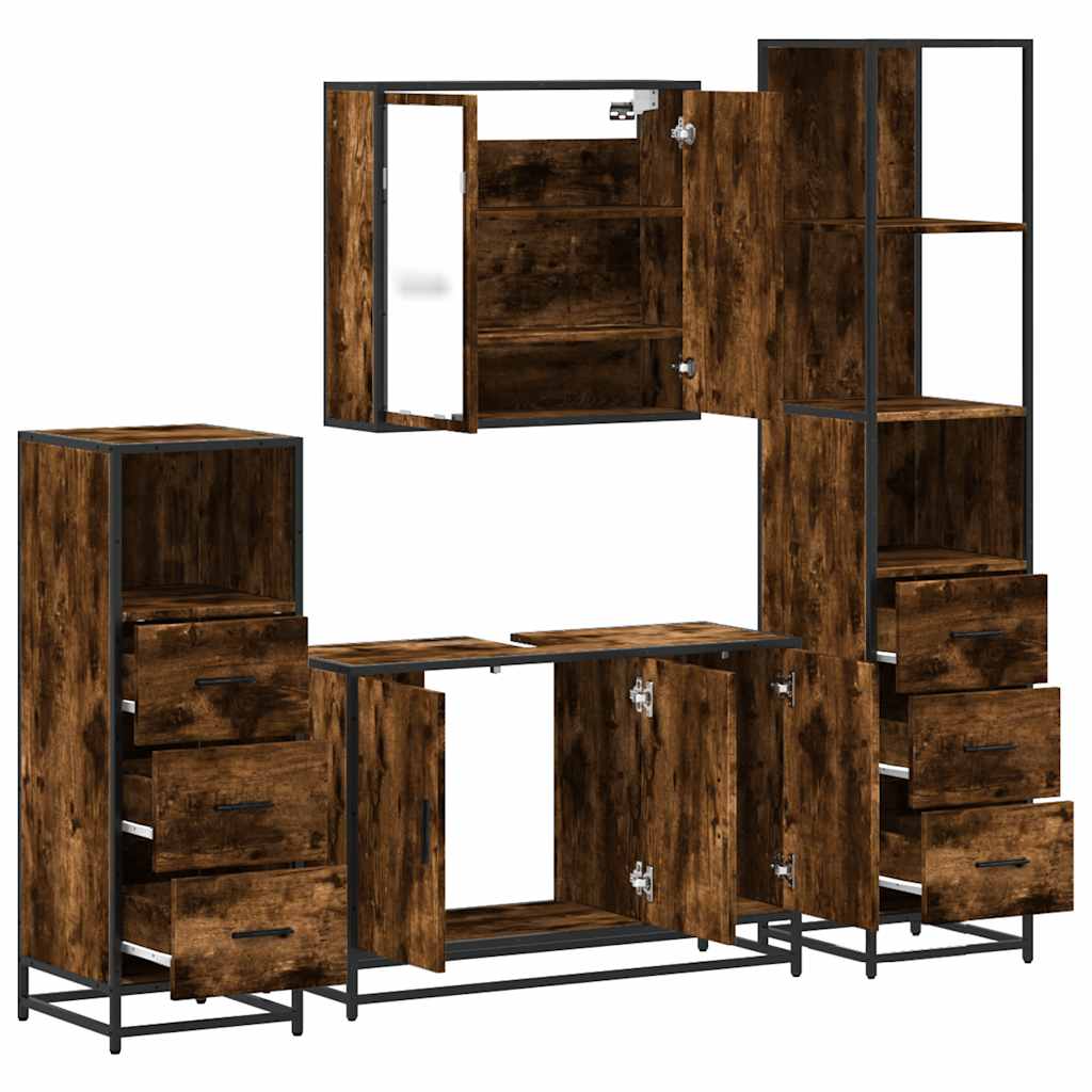 Set Mobili da Bagno 4 pz Rovere Fumo in Legno Multistrato | homemem39