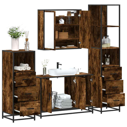 Set Mobili da Bagno 4 pz Rovere Fumo in Legno Multistrato | homemem39