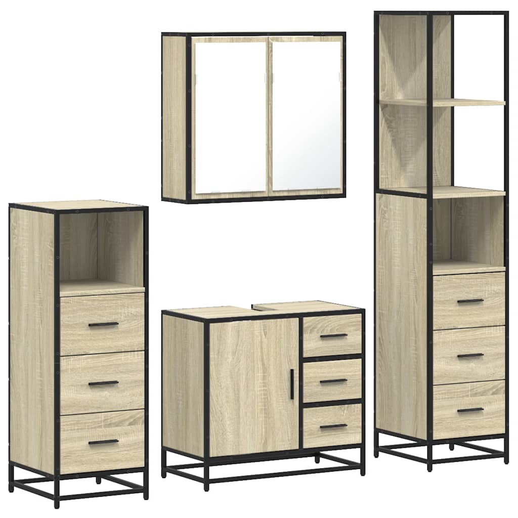 Set Mobili da Bagno 4 pz Rovere Sonoma in Legno Multistrato | homemem39