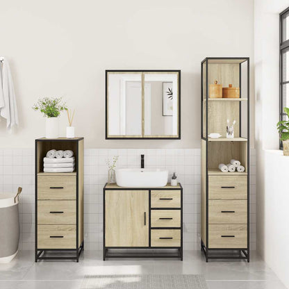 Set Mobili da Bagno 4 pz Rovere Sonoma in Legno Multistrato | homemem39