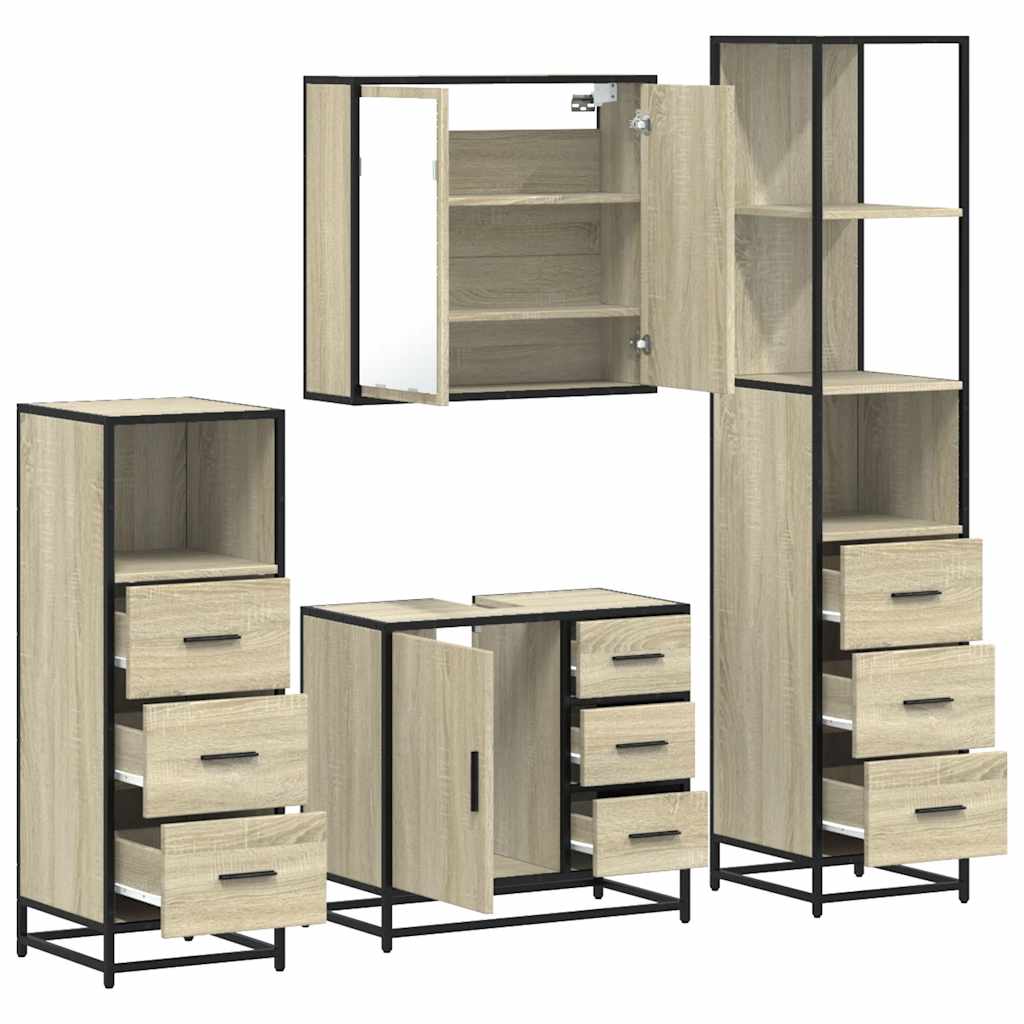 Set Mobili da Bagno 4 pz Rovere Sonoma in Legno Multistrato | homemem39
