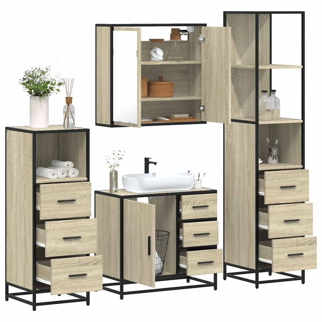 Set Mobili da Bagno 4 pz Rovere Sonoma in Legno Multistrato | homemem39