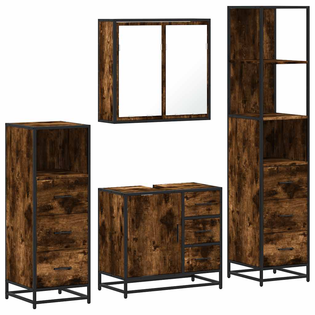 Set Mobili da Bagno 4 pz Rovere Fumo in Legno Multistrato | homemem39