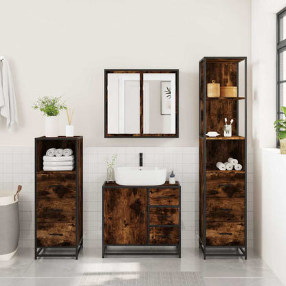 Set Mobili da Bagno 4 pz Rovere Fumo in Legno Multistrato | homemem39