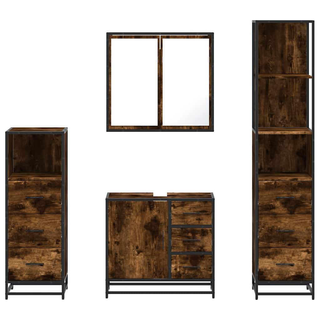 Set Mobili da Bagno 4 pz Rovere Fumo in Legno Multistrato | homemem39