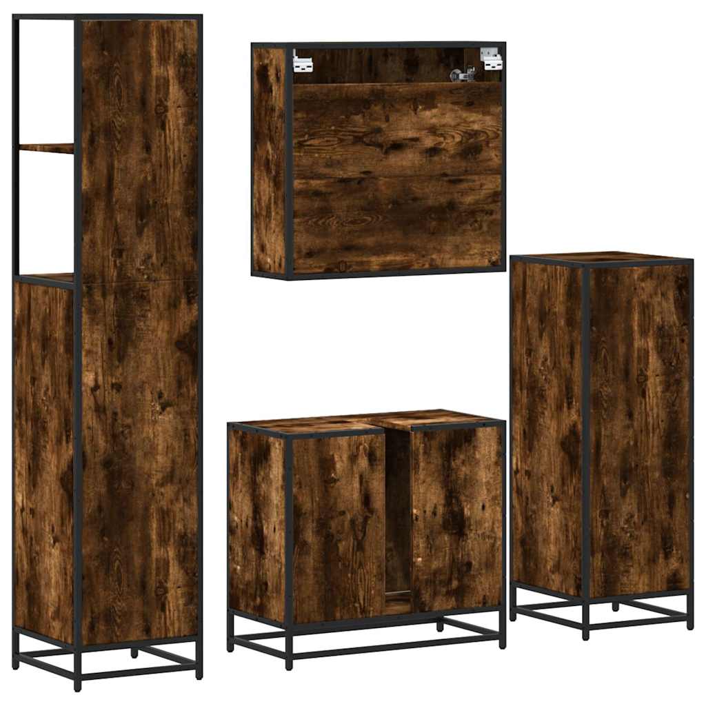 Set Mobili da Bagno 4 pz Rovere Fumo in Legno Multistrato | homemem39