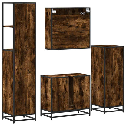 Set Mobili da Bagno 4 pz Rovere Fumo in Legno Multistrato | homemem39