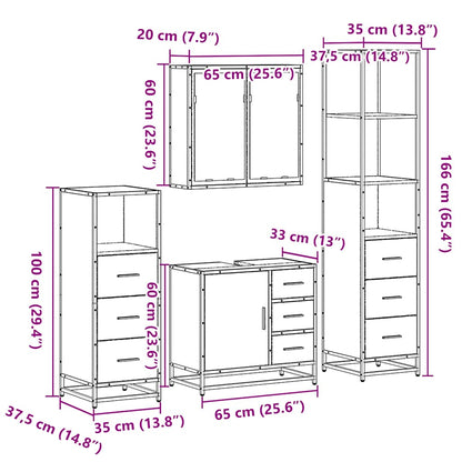 Set Mobili da Bagno 4 pz Rovere Fumo in Legno Multistrato | homemem39