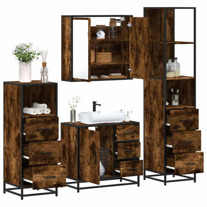 Set Mobili da Bagno 4 pz Rovere Fumo in Legno Multistrato | homemem39