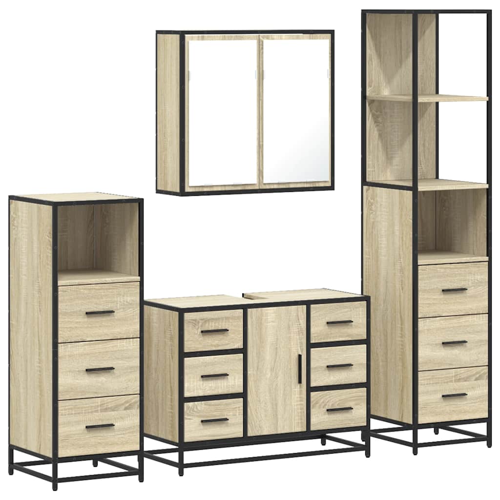Set Mobili da Bagno 4 pz Rovere Sonoma in Legno Multistrato | homemem39