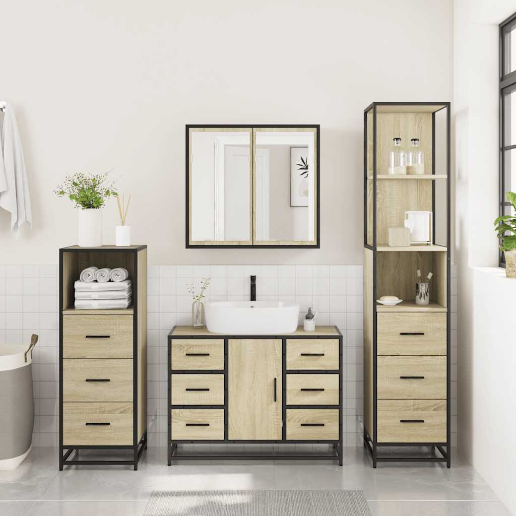 Set Mobili da Bagno 4 pz Rovere Sonoma in Legno Multistrato | homemem39