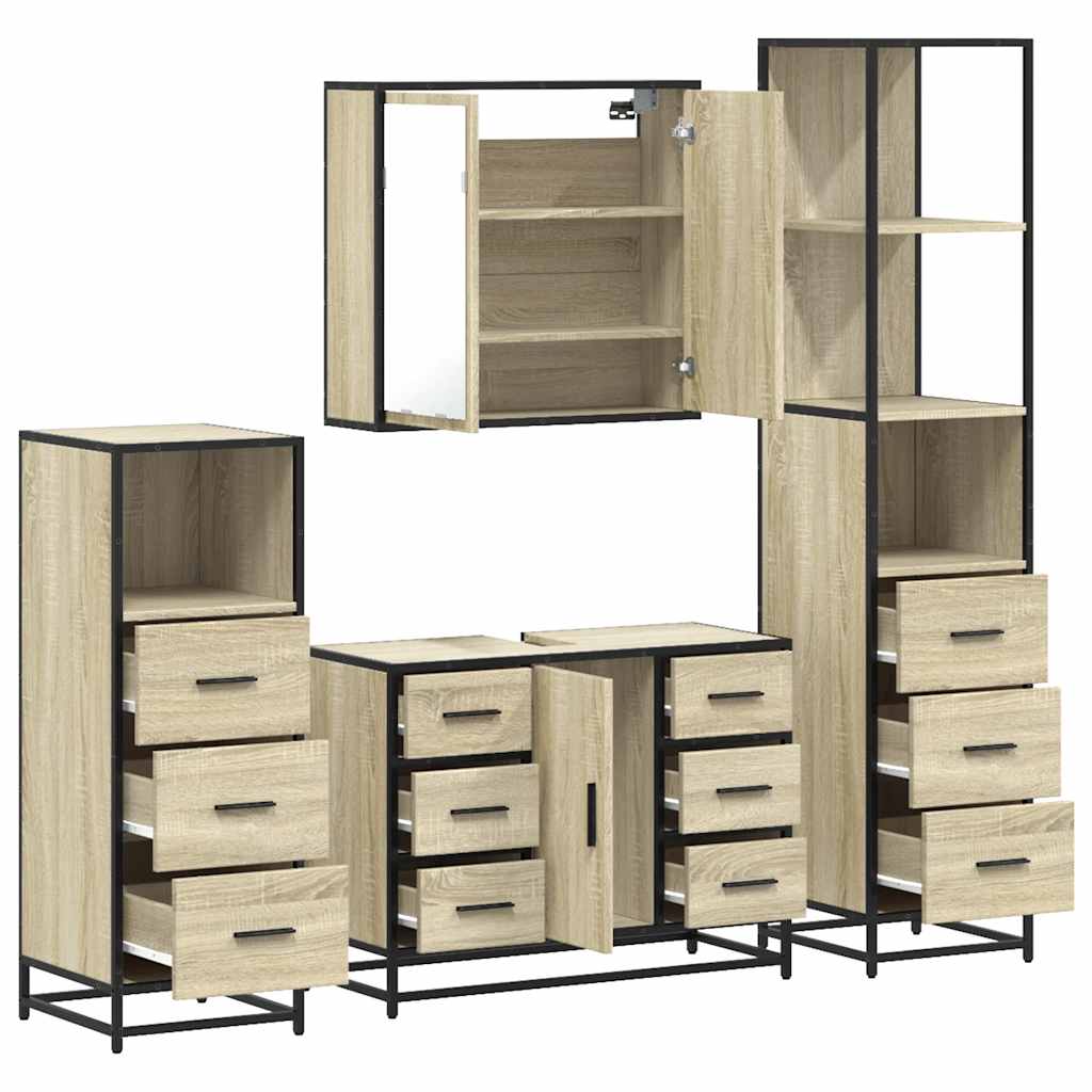 Set Mobili da Bagno 4 pz Rovere Sonoma in Legno Multistrato | homemem39