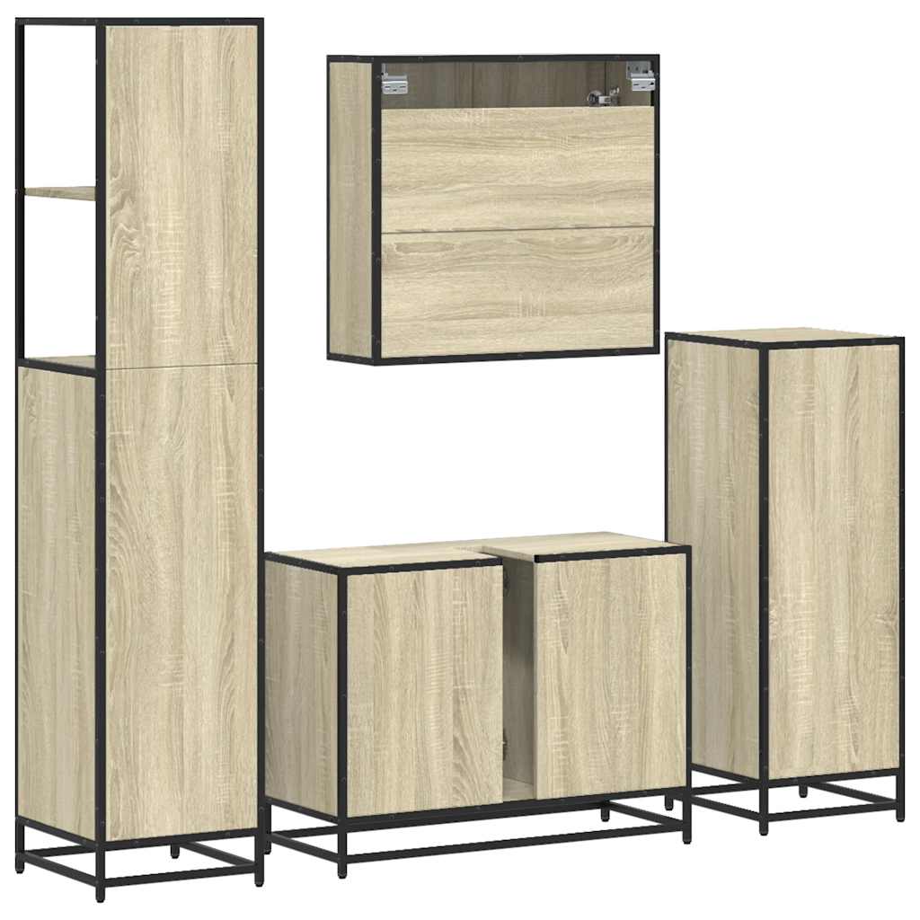 Set Mobili da Bagno 4 pz Rovere Sonoma in Legno Multistrato | homemem39
